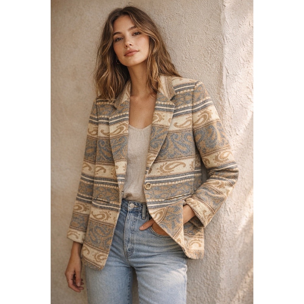 Petite Sophisticate Southwestern Tapestry Pattern Blazer Jacket Sz 8‎ Medium